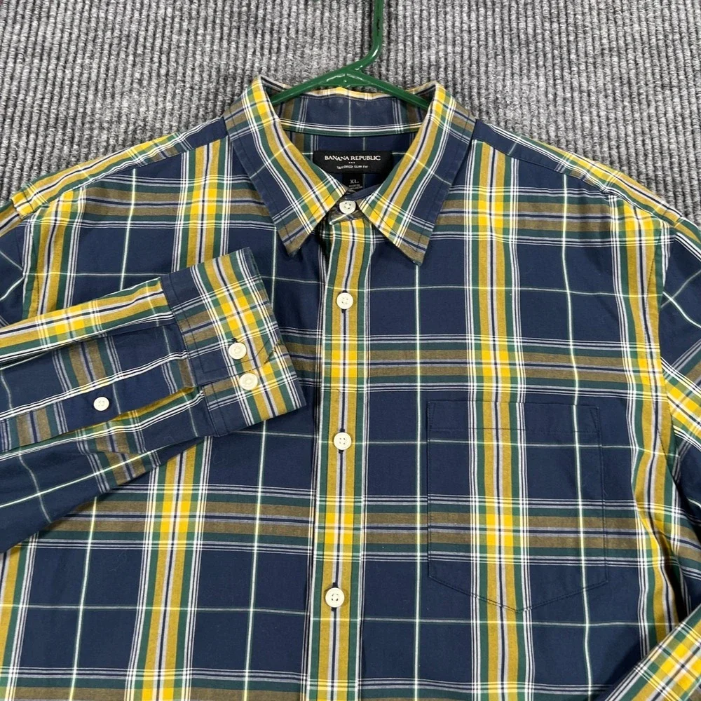 Banana Republic Shirt Mens‎ XL Extra Large Blue Yellow Plaid Long Sleeve Button